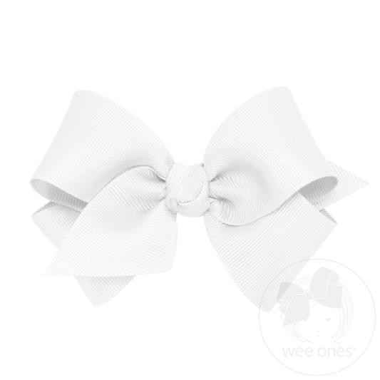 Small Classic Grosgrain Hair Bow with Knot Wrap - White