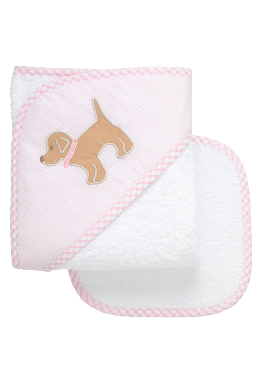 Puppy Baby Hooded Towel & Washcloth Set - Pink