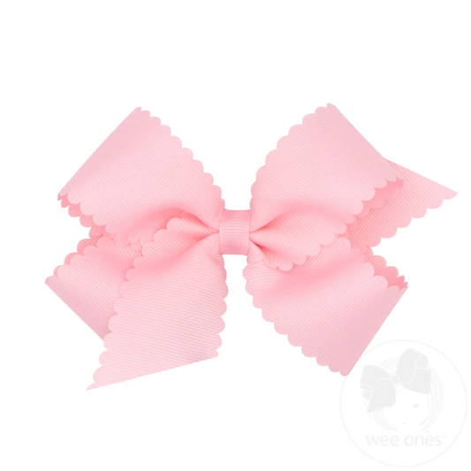 Medium Grosgrain Hair Bow with Scalloped Edge - Light Pink