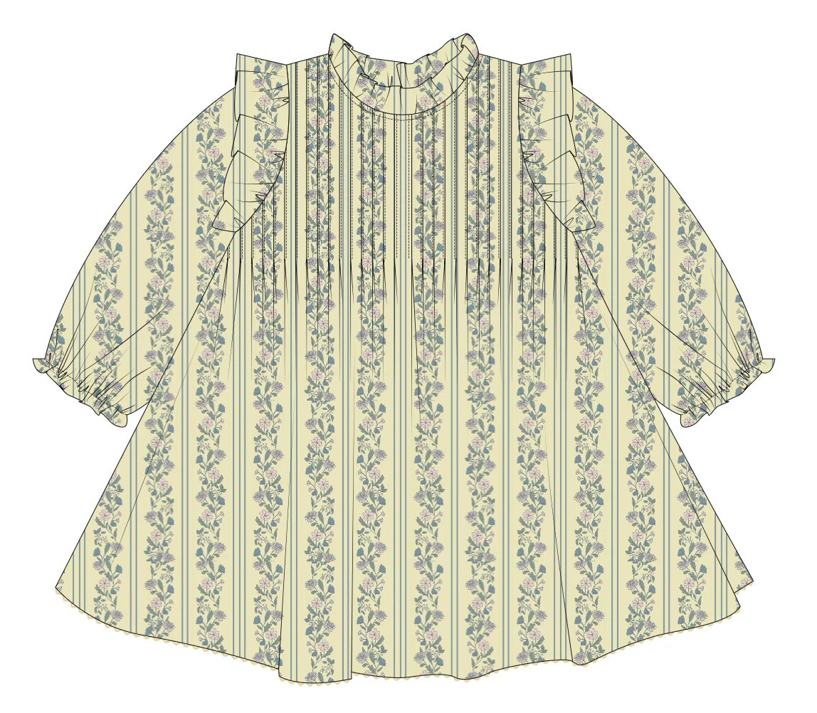 Elizabeth Dress - Yellow Floral Stripe