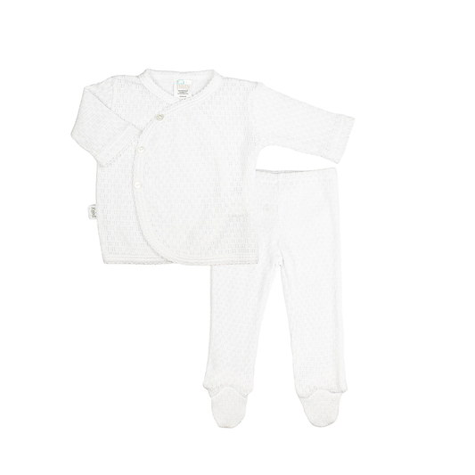 Paty Knit Kimono Footie Set - White