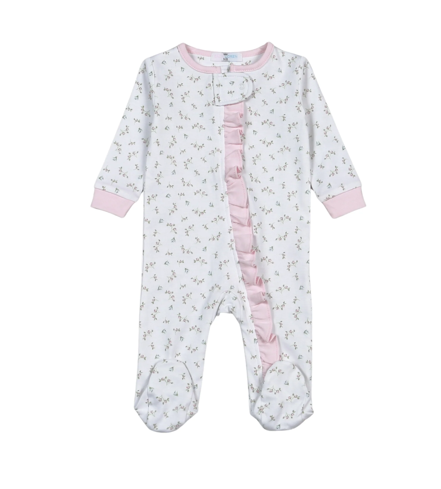 Bella Pink Floral Pima Zipper Footie