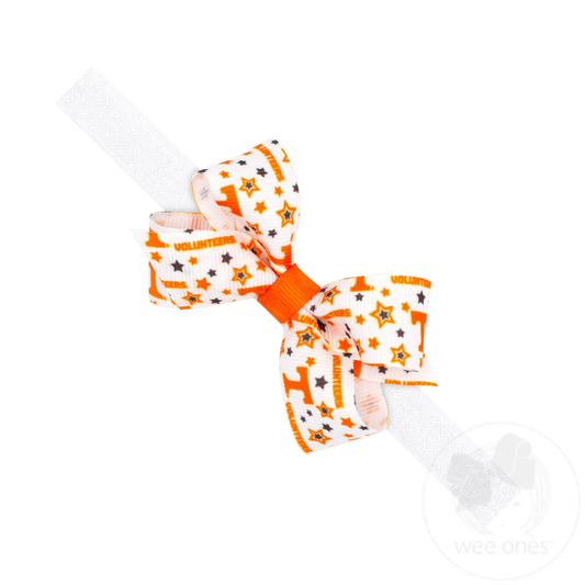Mini Signature Collegiate Logo Print Grosgrain Hair Bow on Elastic Baby Band - Tennessee