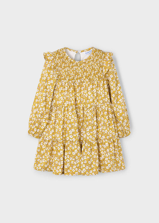 Girl Printed Dress - Mustard