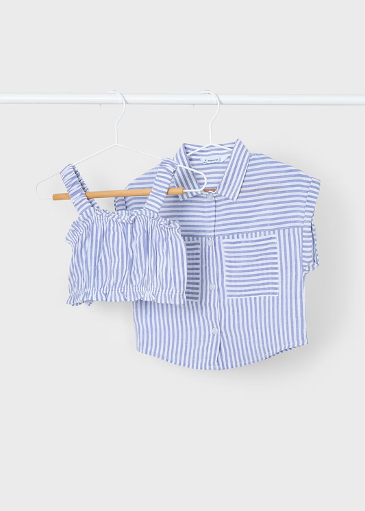 Girl Striped Blouse with Top - Indigo