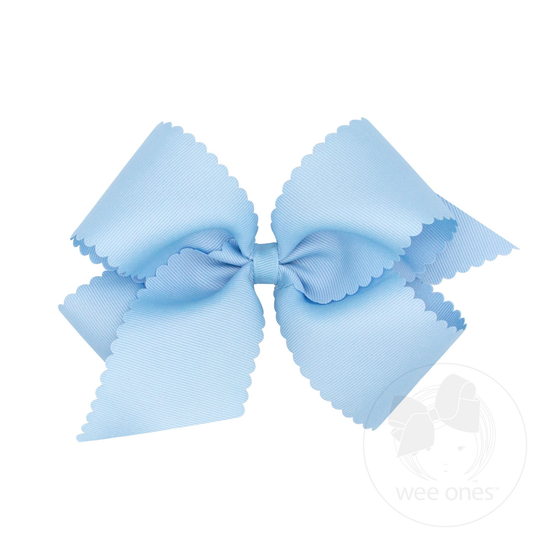 King Grosgrain Hair Bow Scalloped Edge - Millenium Blue