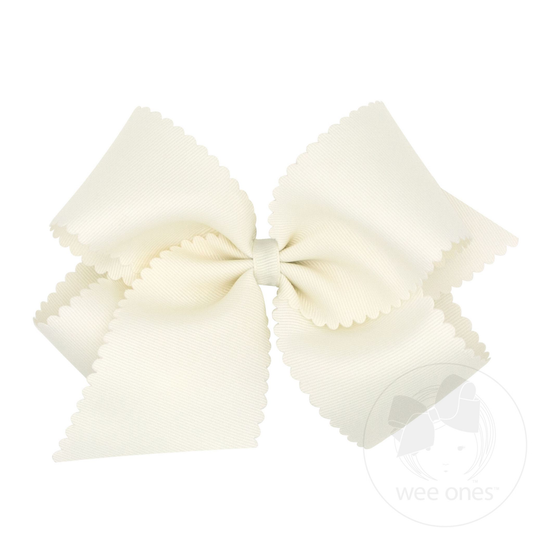 King Grosgrain Hair Bow Scalloped Edge - Antique White