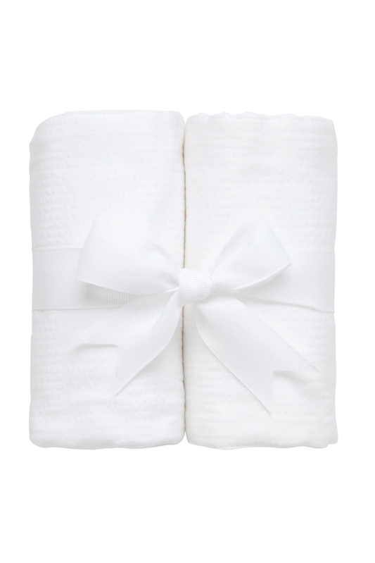 Seersucker Stripe Set of Two Burps - White