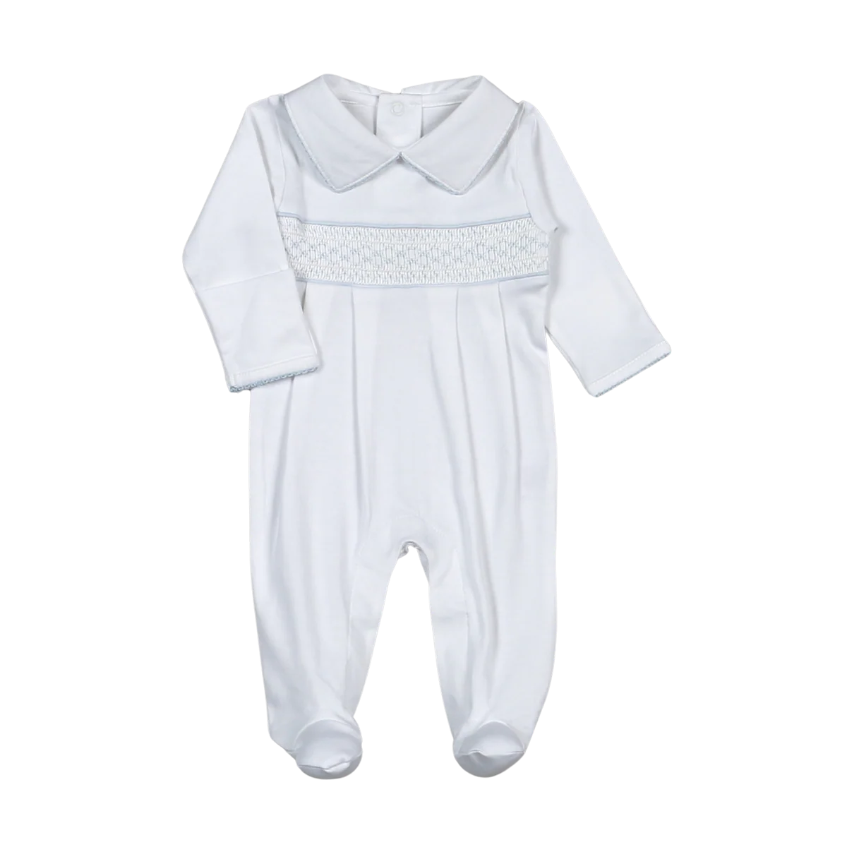 Tim White & Blue Hand Smocked Pima Footie