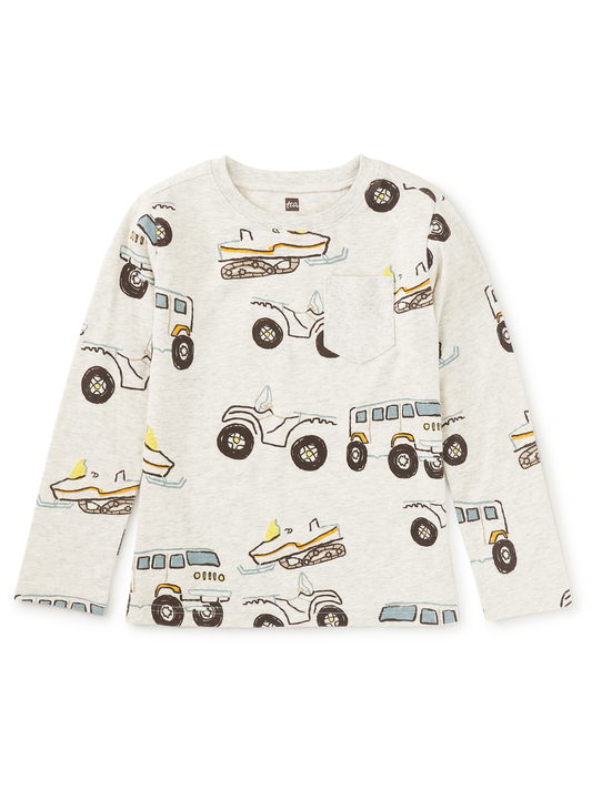 Long Sleeve Printed Pocket Tee - Snow Vehicles