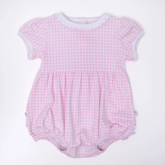 Mini Checks Ruffle Short Sleeve Bubble - Pink