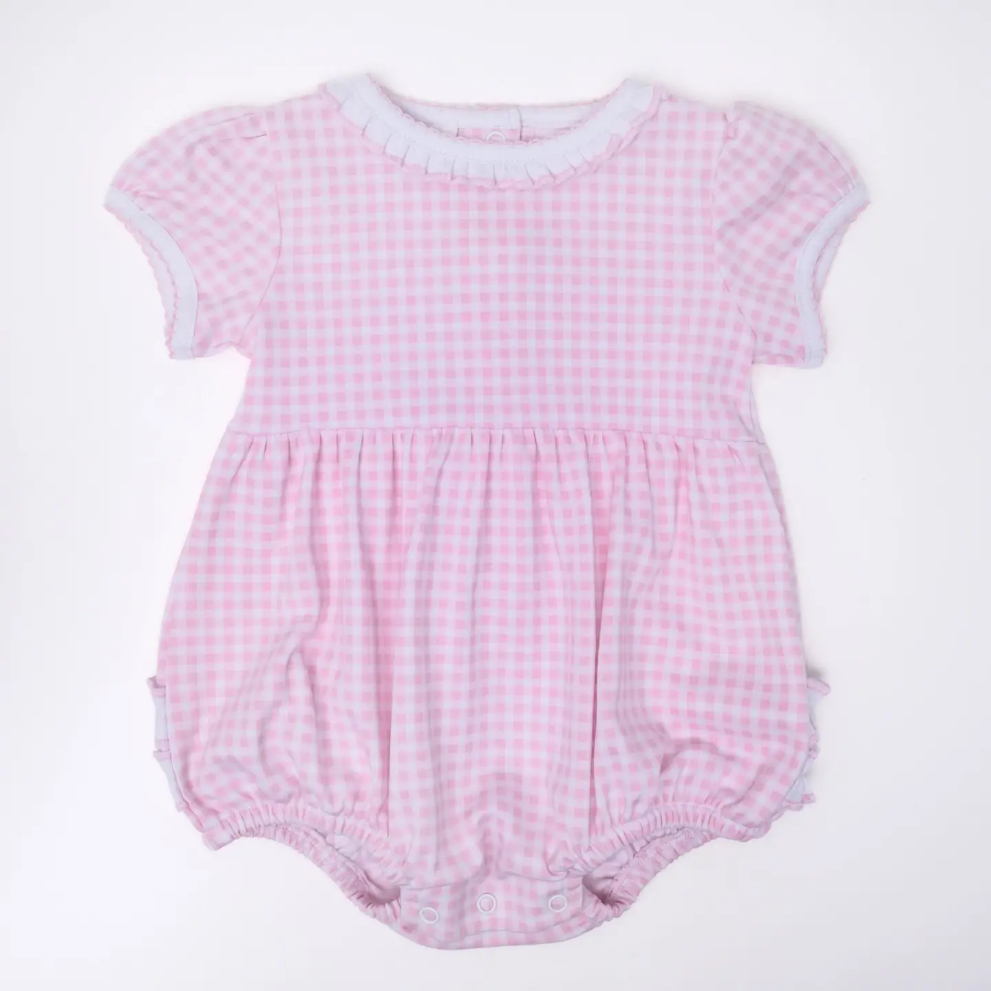 Mini Checks Ruffle Short Sleeve Bubble - Pink