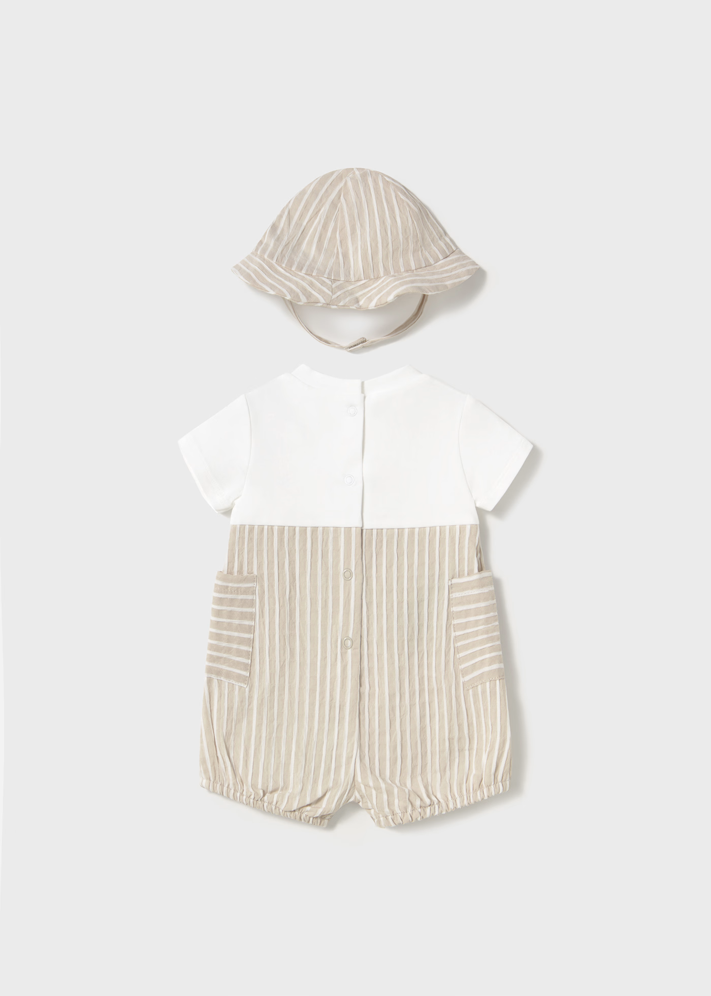 Newborn Striped Simulated Dungaree Romper with Hat - Root