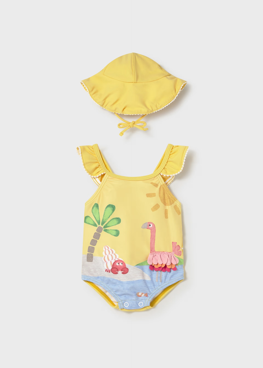 Newborn Girl 2-Piece Set with Sun Protection - Yellow