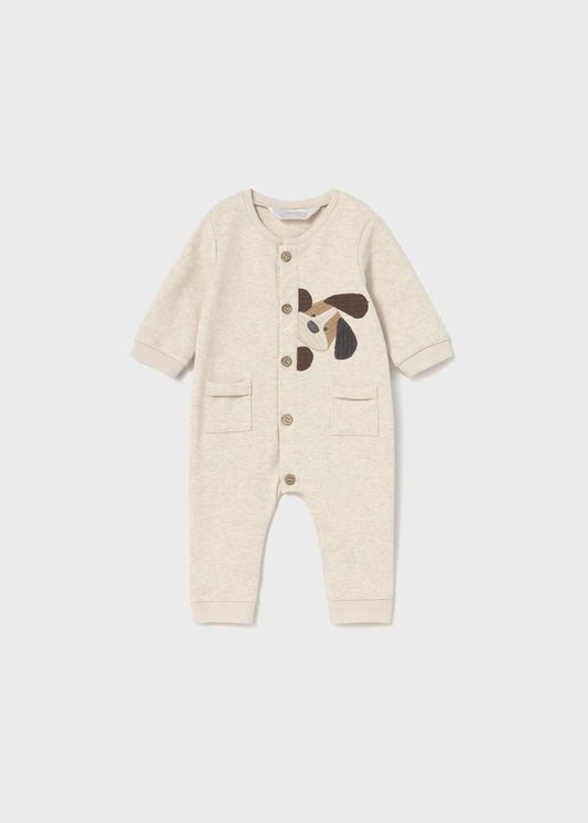 Newborn Boy Embroidered Applique One Piece - Cream