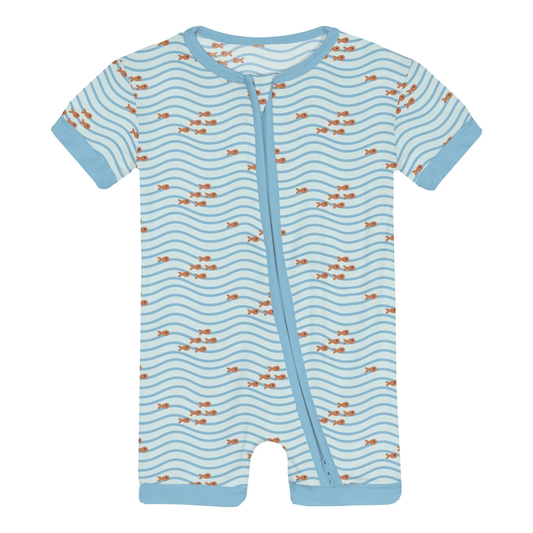 Print Shorty Sleeper with Zipper in Fresh Air Little Fishy