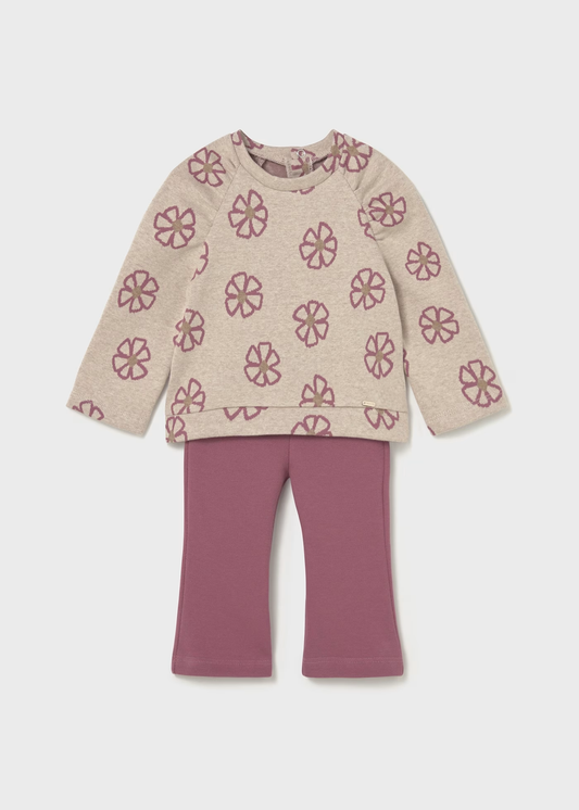 Baby Leggings and Printed Sweatshirt Set - Blush