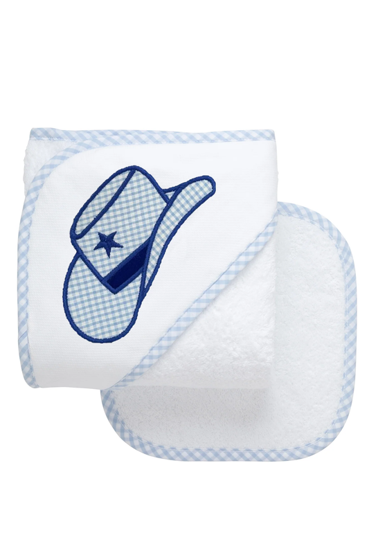 Cowboy Hat Baby Hooded Towel & Washcloth Set - Blue