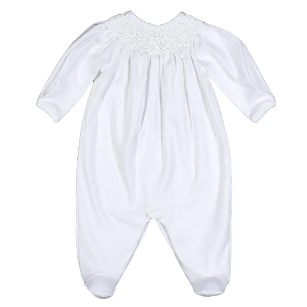 White Hand Smocked Bishop Pima Footie