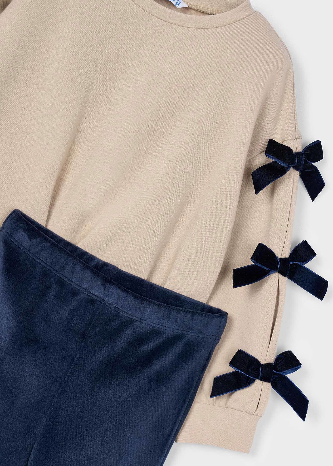 Girl Bow Sweatshirt and Leggings Set - Navy