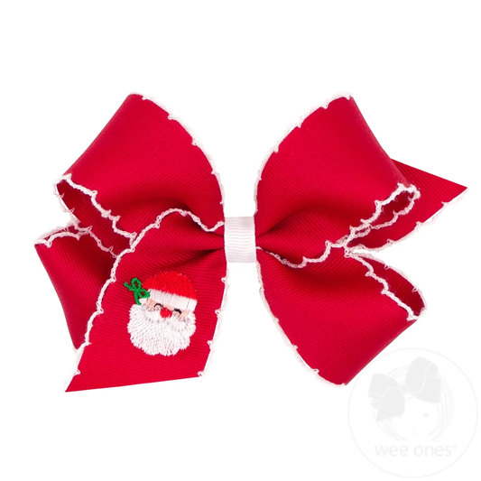 Medium Moonstitch Christmas Embroidered Hair Bows - Red