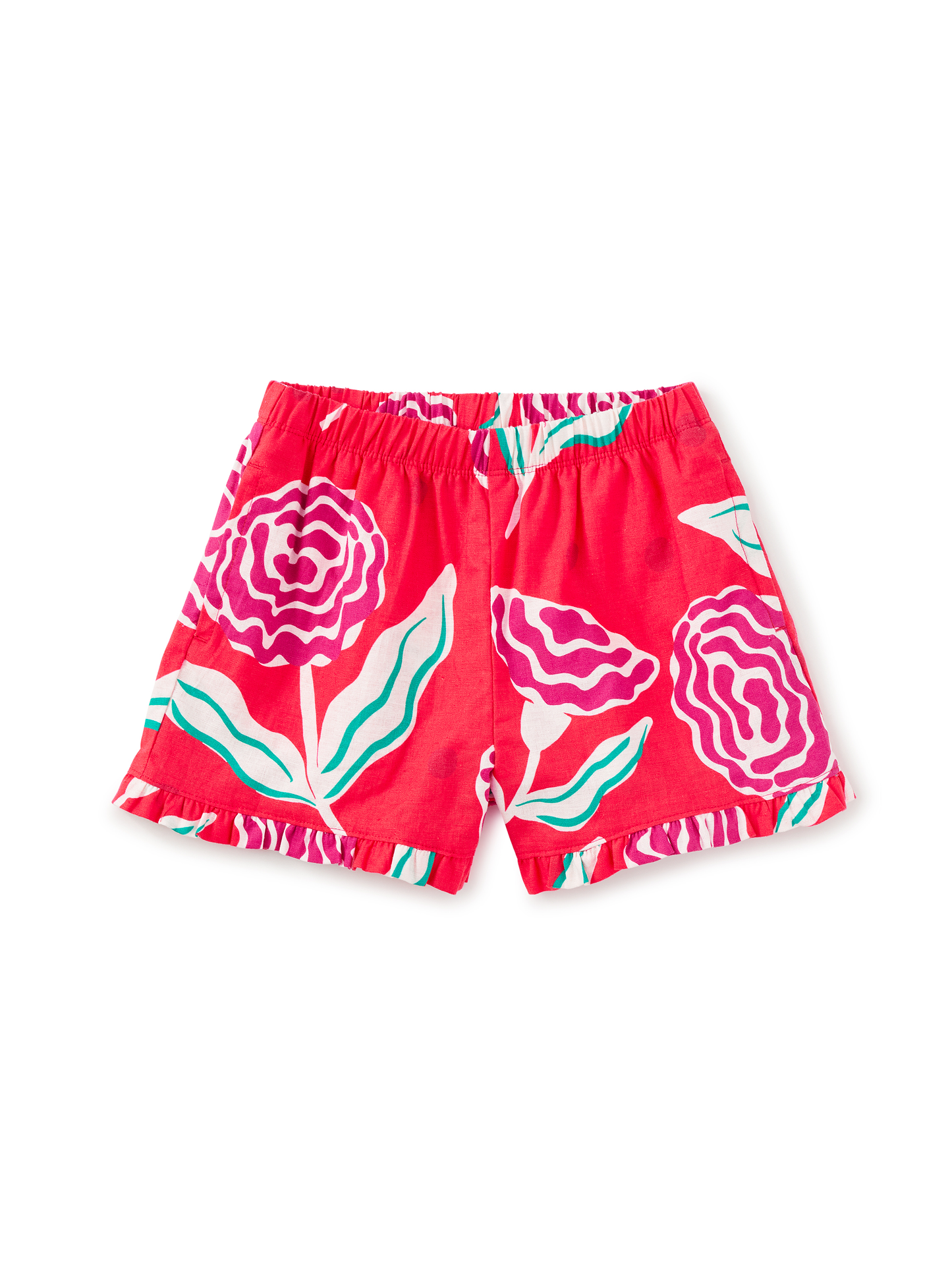 Ruffle Hem Woven Short - Flamenco Carnation