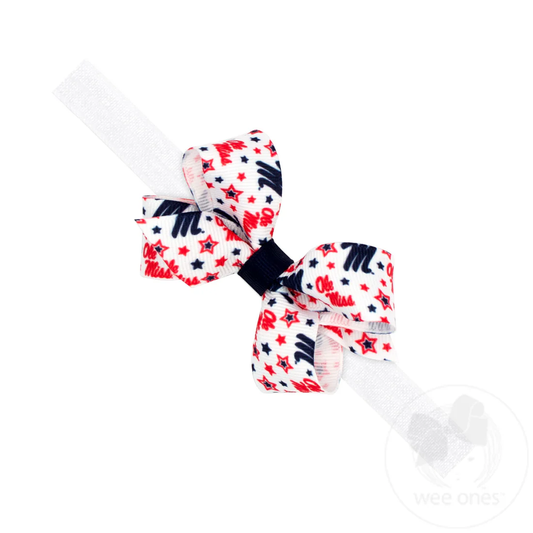 Mini Signature Collegiate Logo Print Grosgrain Hair Bow on Elastic Baby Band - Ole Miss
