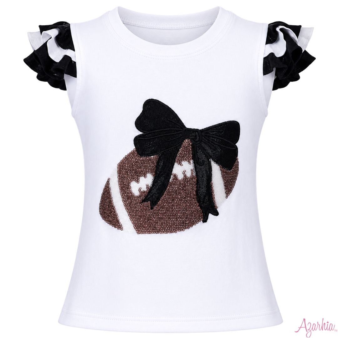 Sequin Football Shimmer Ruffle Sleeve Black