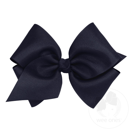 Mini King Classic Grosgrain Hair Bow with Knot Wrap - Navy