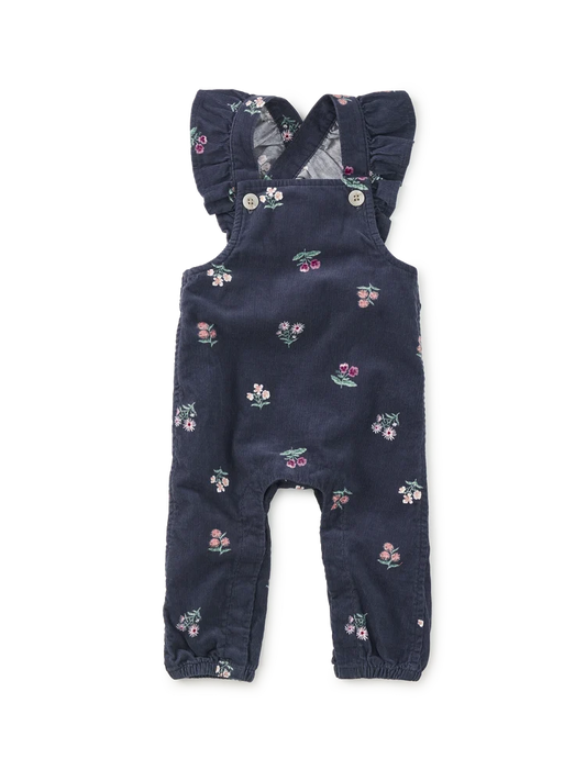 Corduroy Ruffle Baby Overalls - Midnight Posy