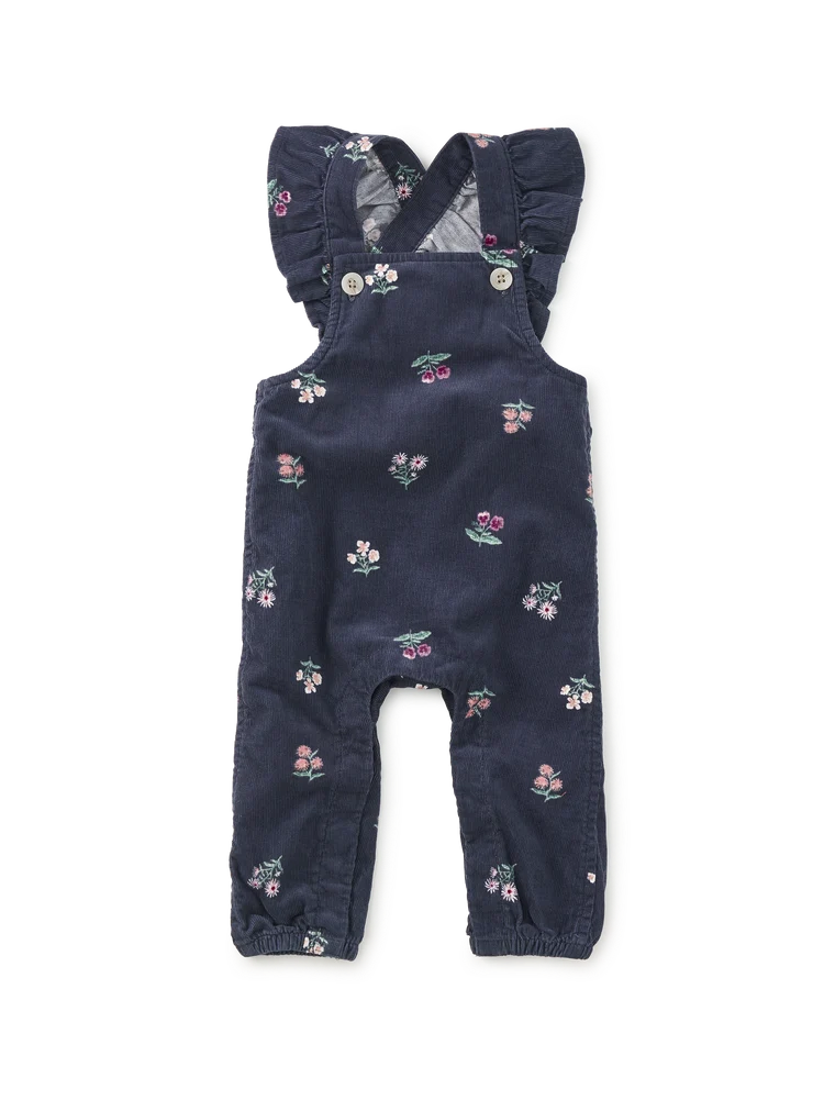 Corduroy Ruffle Baby Overalls - Midnight Posy