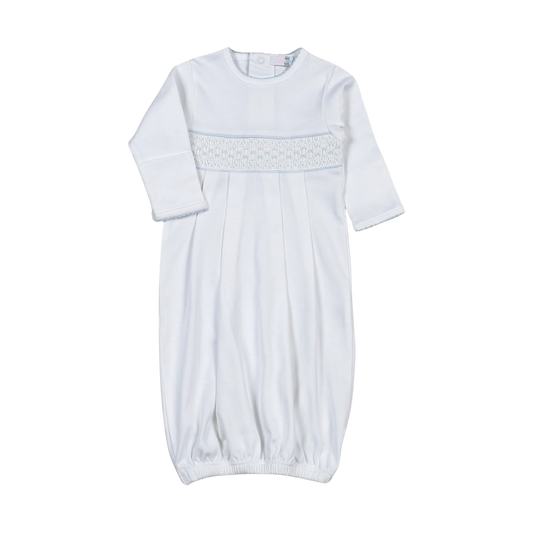 Tim White & Blue Hand Smocked Pima Gown