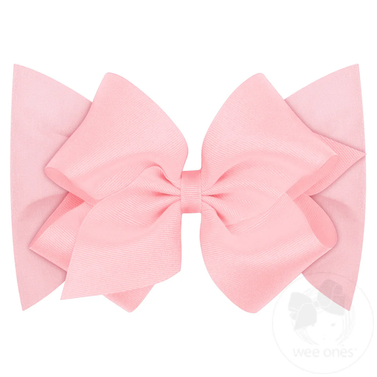 Small King Grosgrain Bow Matching Cotton Jersey Baby Headband - Lite Pink