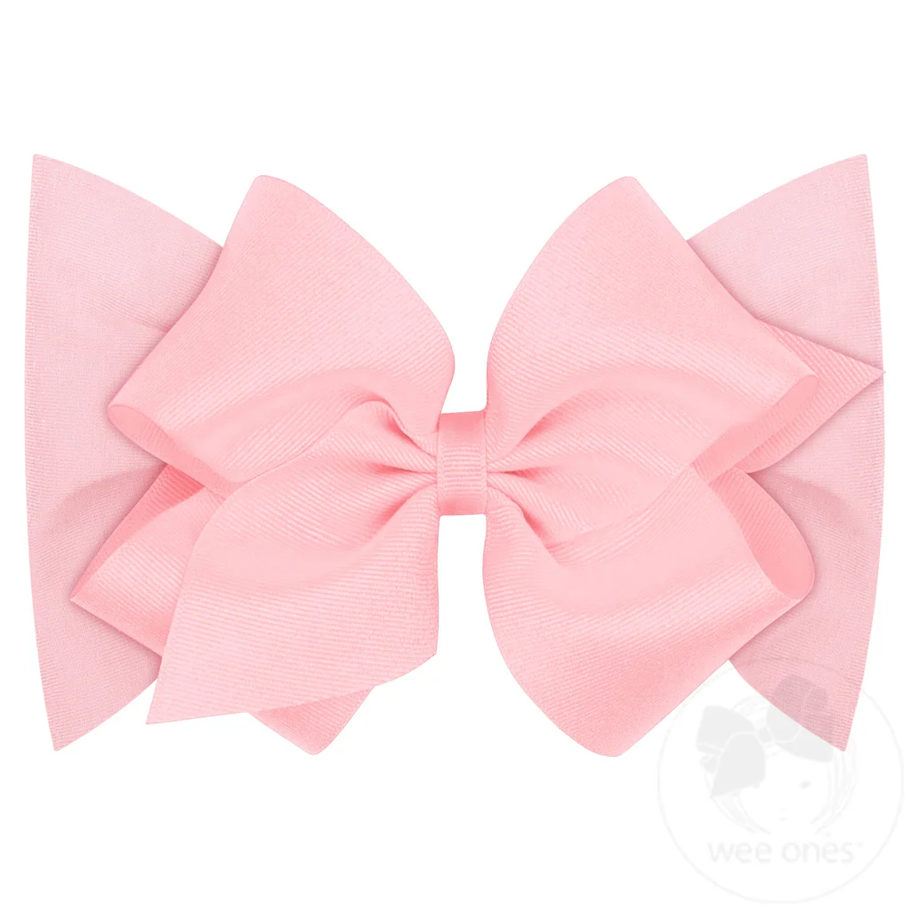 Small King Grosgrain Bow Matching Cotton Jersey Baby Headband - Lite Pink
