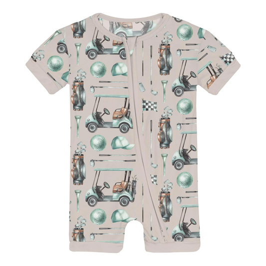 Print Shorty Sleeper with Zipper in Latte Golf