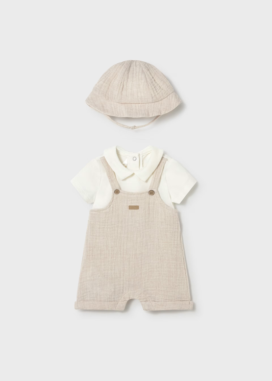 Boy Dungaree with Hat Set - Wheat