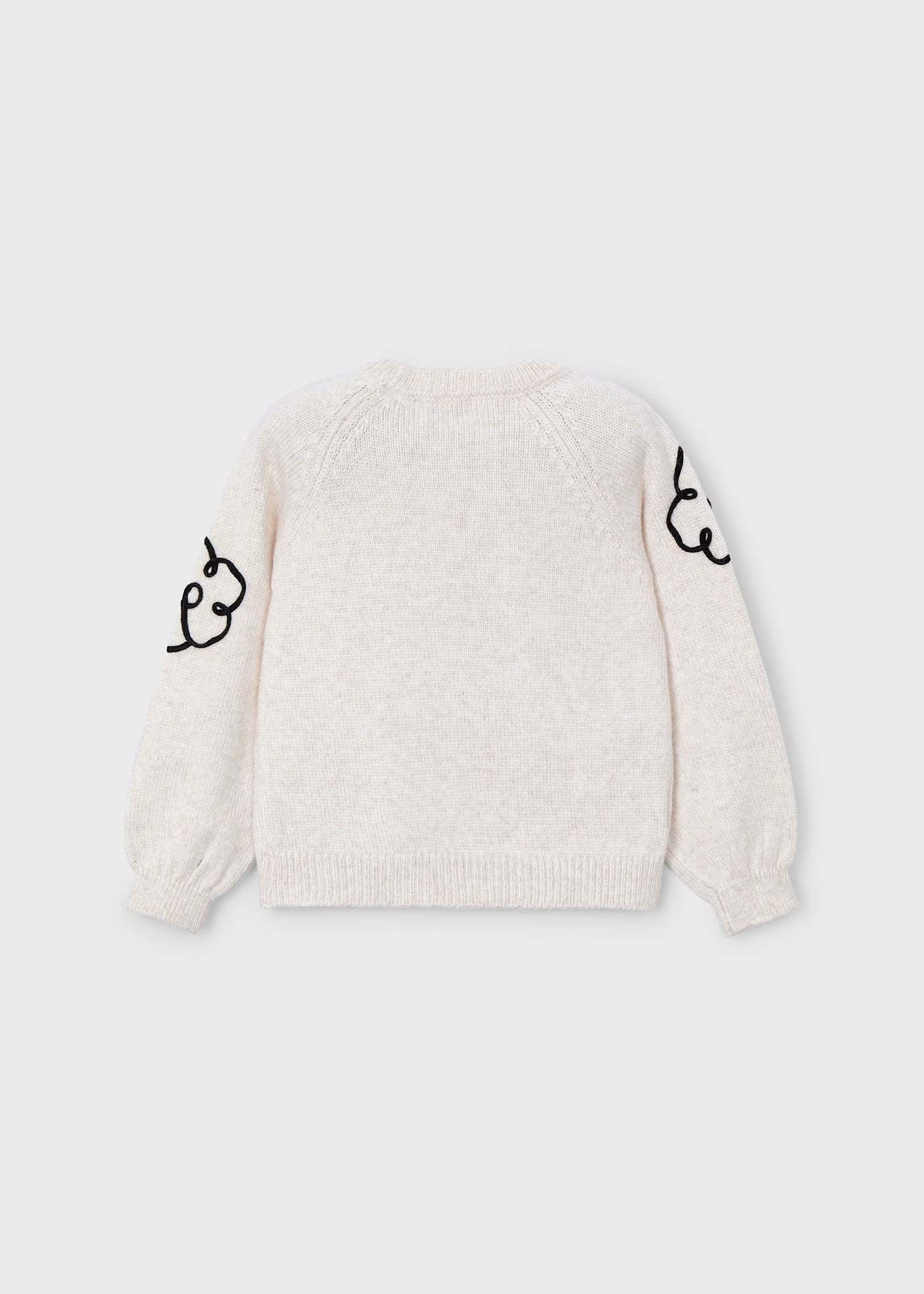 Girl Flowers Applique Knit Sweater - Cream