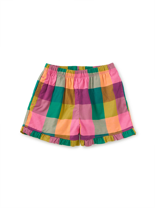 Ruffle Hem Woven Short - Barcelona Plaid