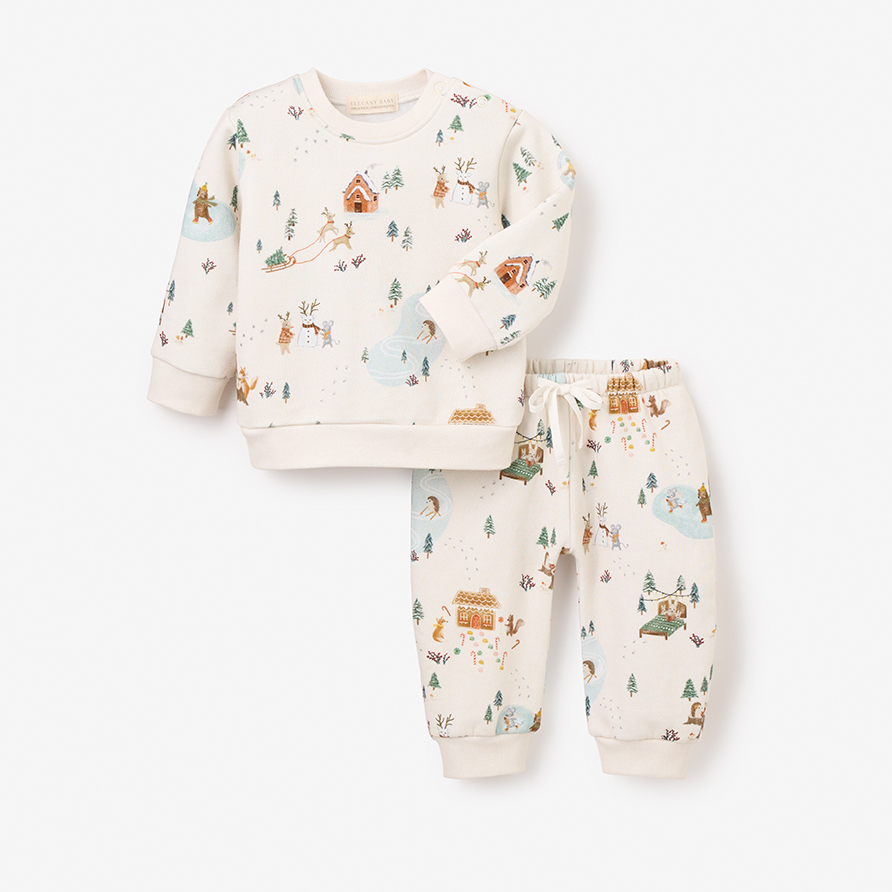 Christmas Print Fleece Top + Pant Set