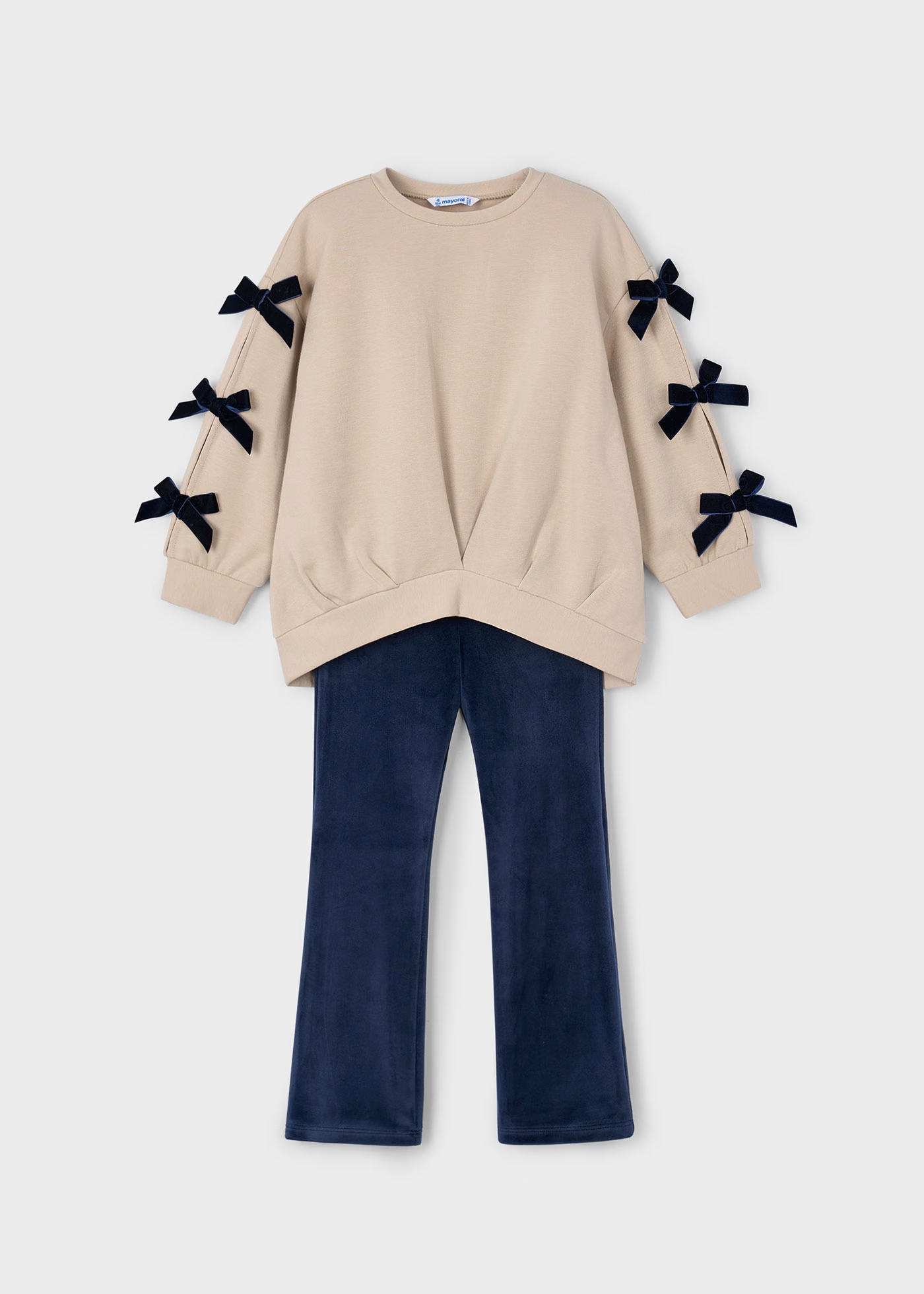 Girl Bow Sweatshirt and Leggings Set - Navy