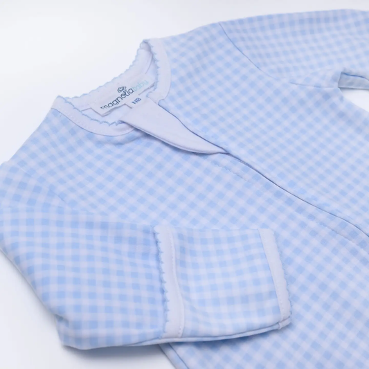 Mini Checks Zip Footie - Light Blue