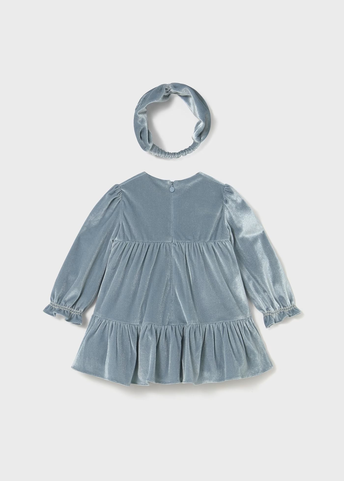 Baby Velvet Dress with Headband - Blue Bell