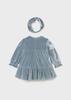 Baby Velvet Dress with Headband - Blue Bell