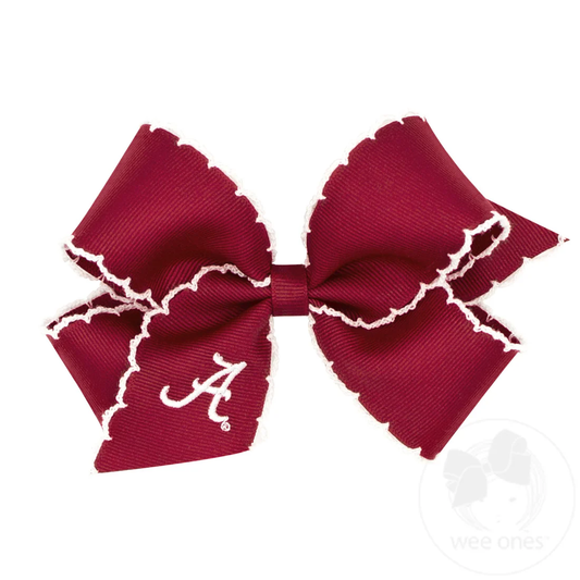 Medium Grosgrain Hair Bow with Moonstitch Edge and Embroidered Collegiate Logo - Alabama