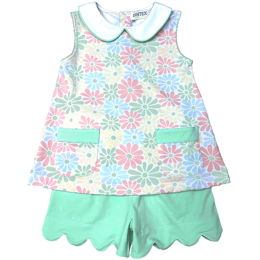 Retro Flower Girl's Short Set