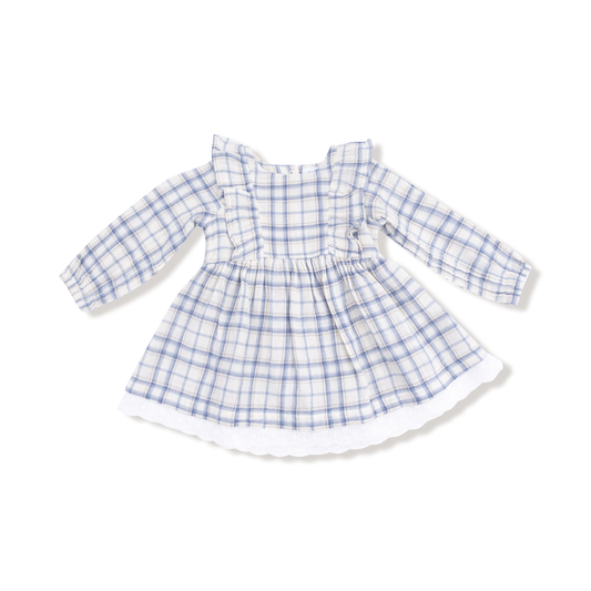 Blue Plaid - Long Sleeve with Eyelet Hem and Diaper Cover