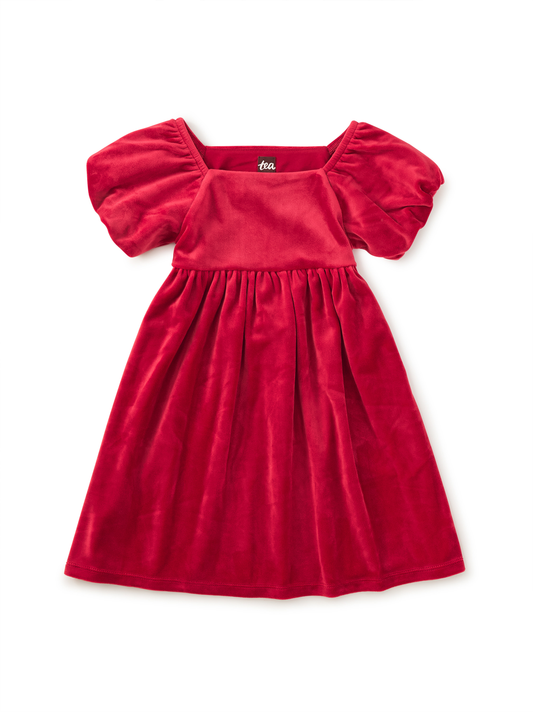 Puff Shoulder Velour Dress - Red Wagon