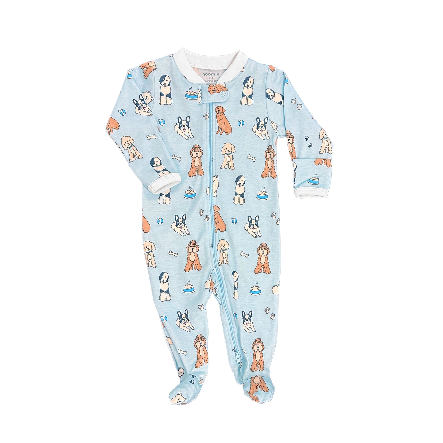 Zipper Footie Doggie Day Care Light Blue