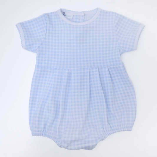 Mini Checks Short Sleeve Boy Bubble - Light Blue