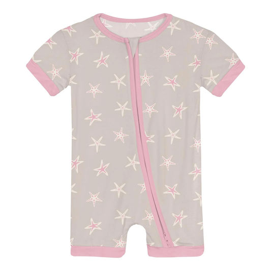 Print Shorty Sleeper with Zipper in Latte Starfish
